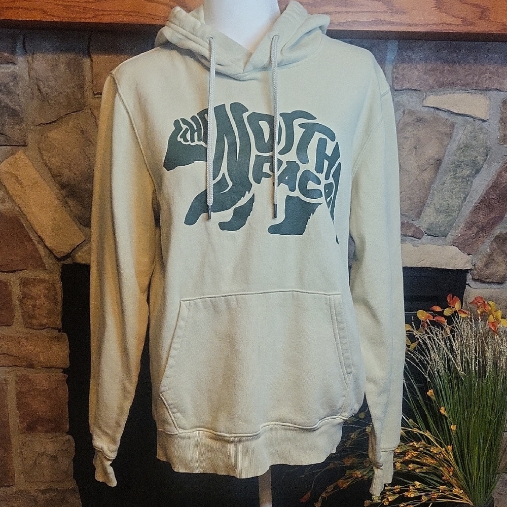 The North Face Men's Beige Hoodie with Bear Graphic